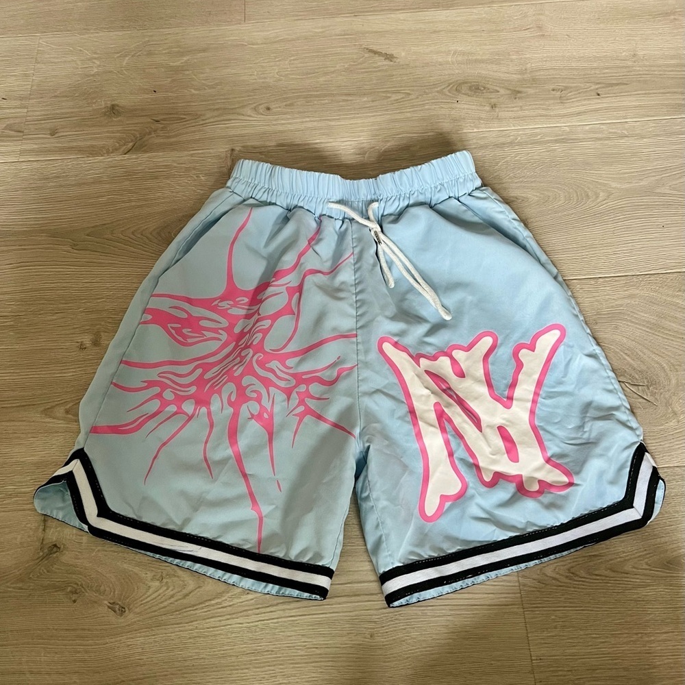 ROMWE Graphic Basketball Shorts Men’s Small Blue Pink​​